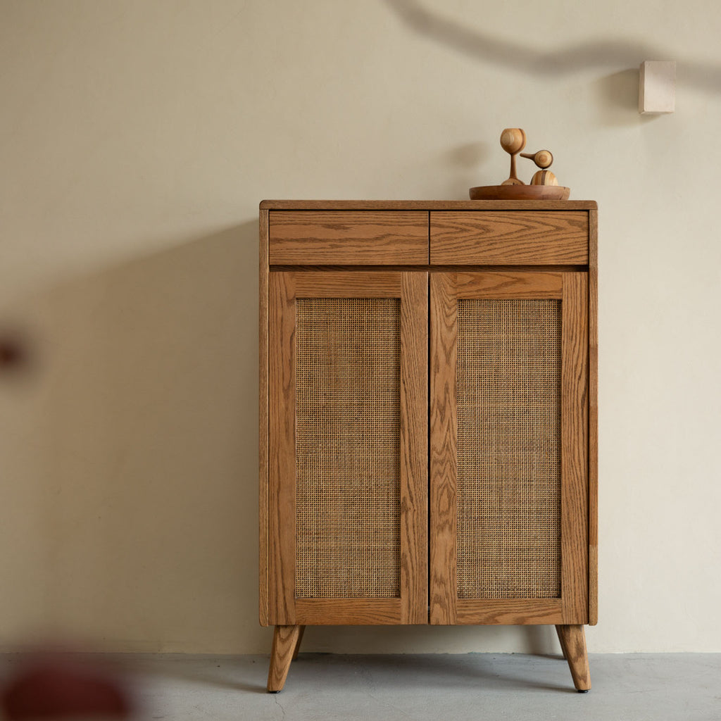 森手木工┃藤編雙門雙抽鞋櫃