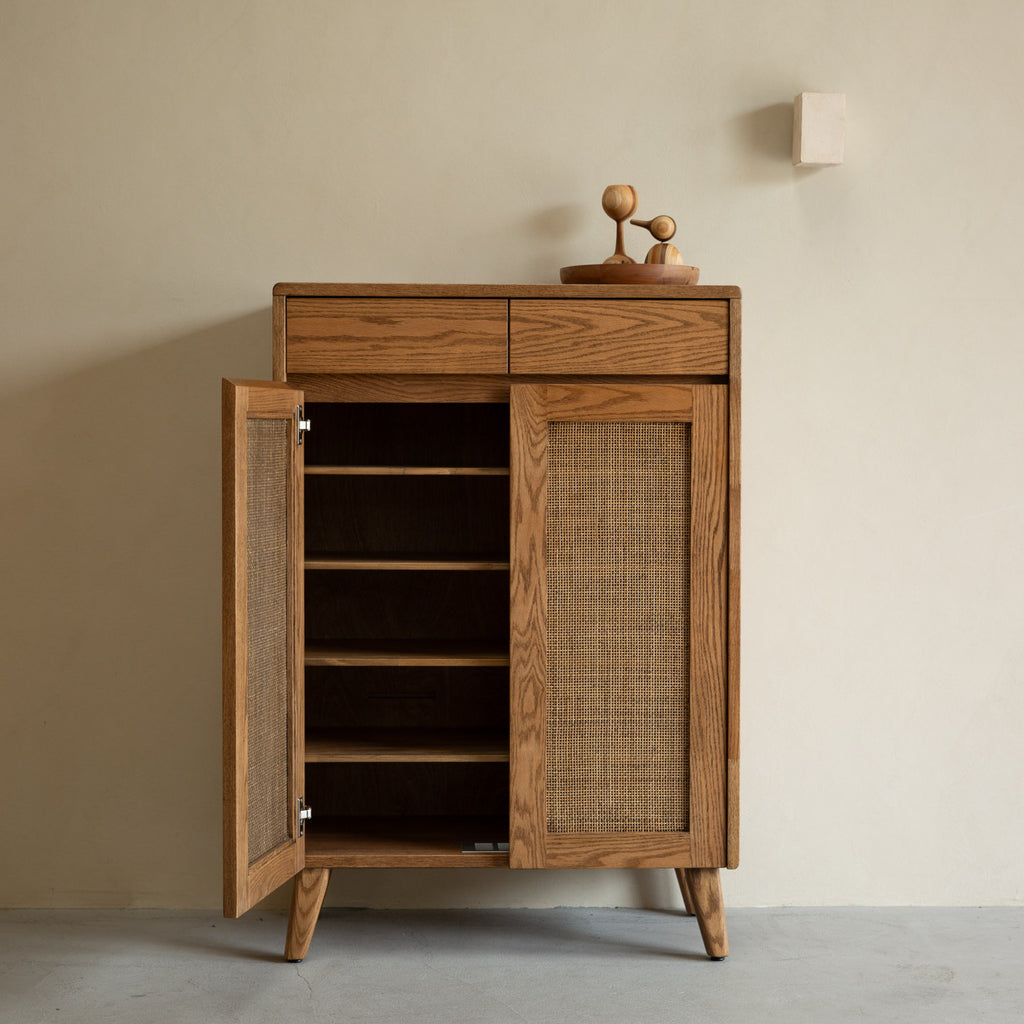森手木工┃藤編雙門雙抽鞋櫃