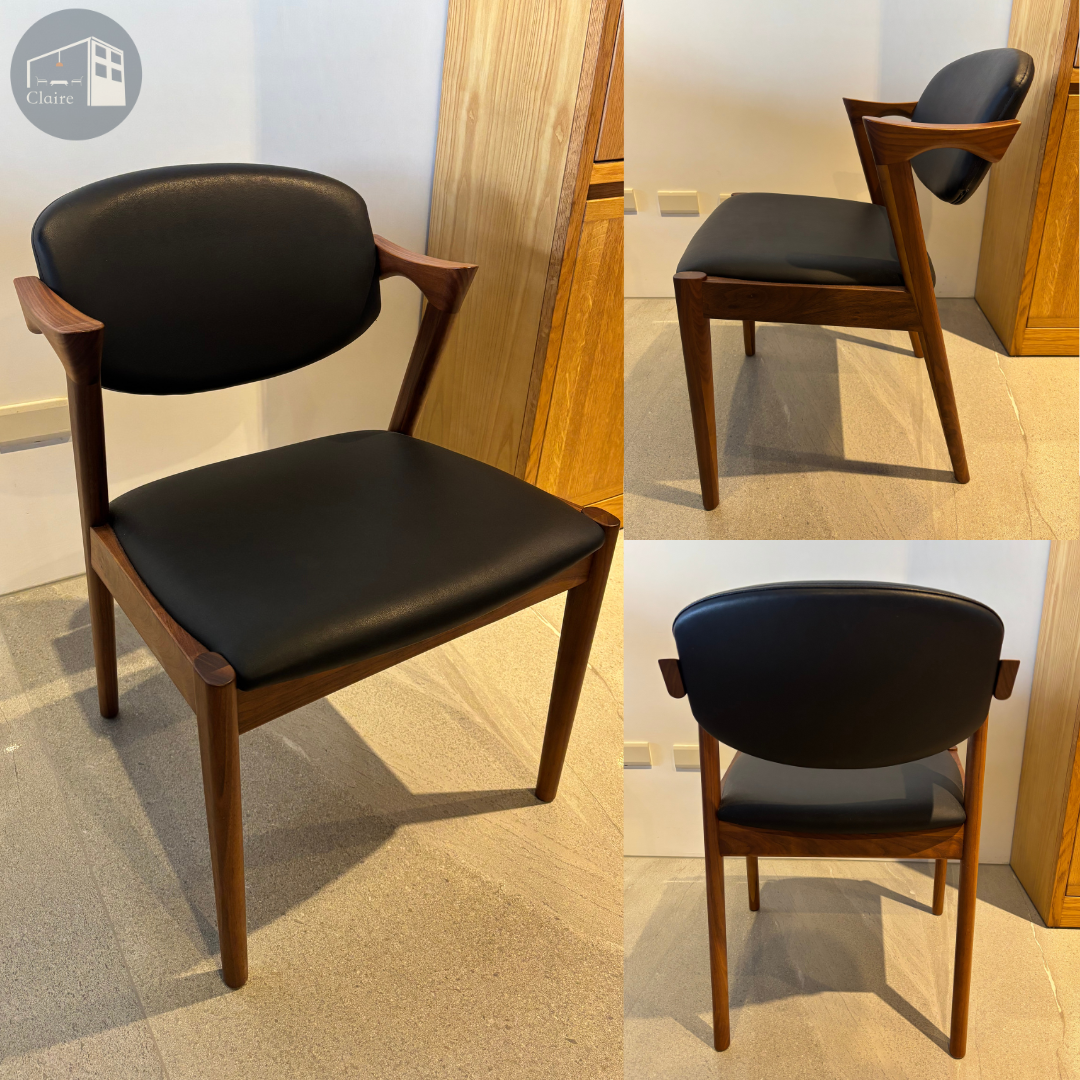 訂製家具｜胡桃木黑色日系餐桌椅｜胡桃木感 × 溫潤弧形扶手椅