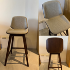 訂製家具｜淺灰布面吧檯椅 | 弧型椅背・方弧坐墊