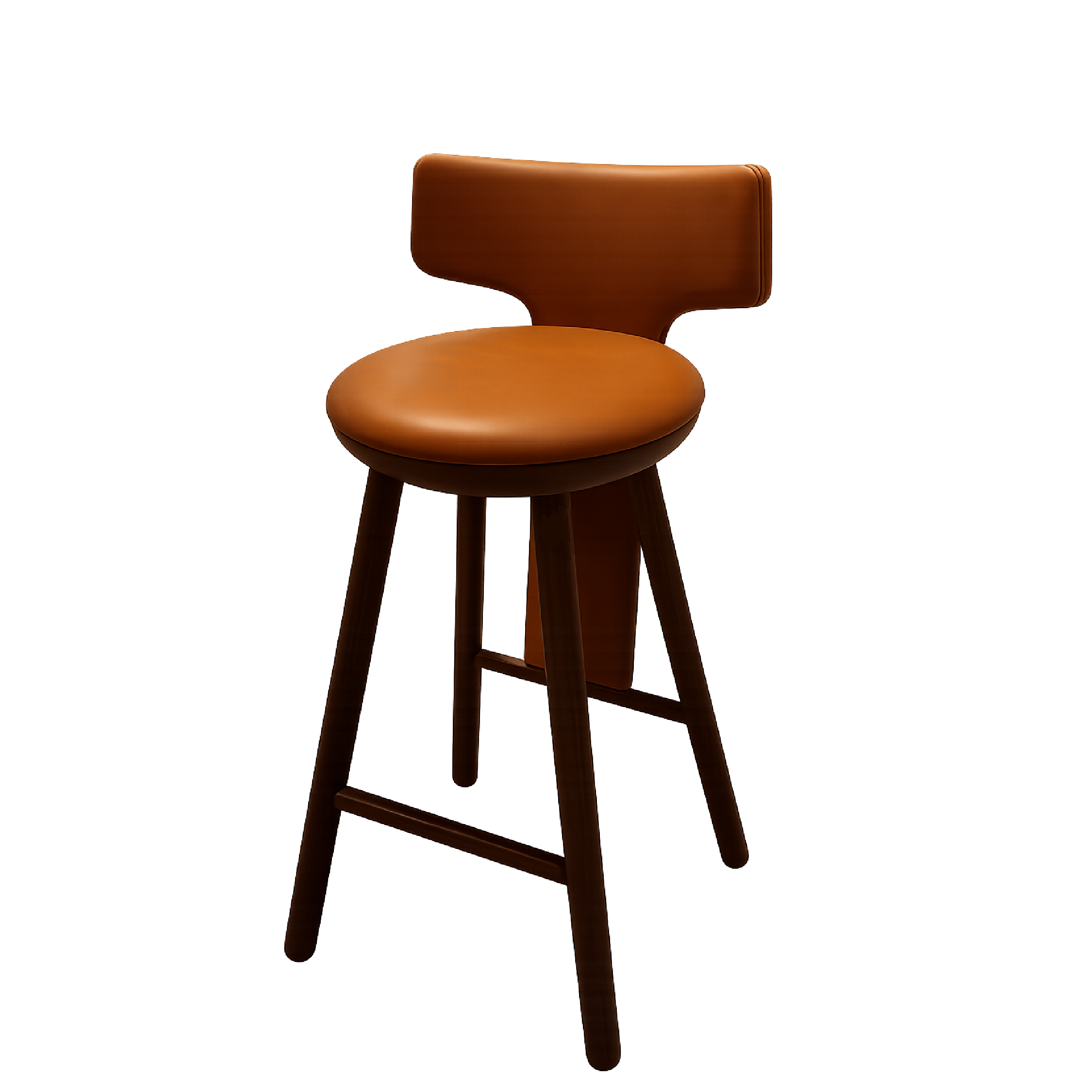 訂製家具｜焦糖皮革吧台椅 | 弧型椅背・圓形坐墊