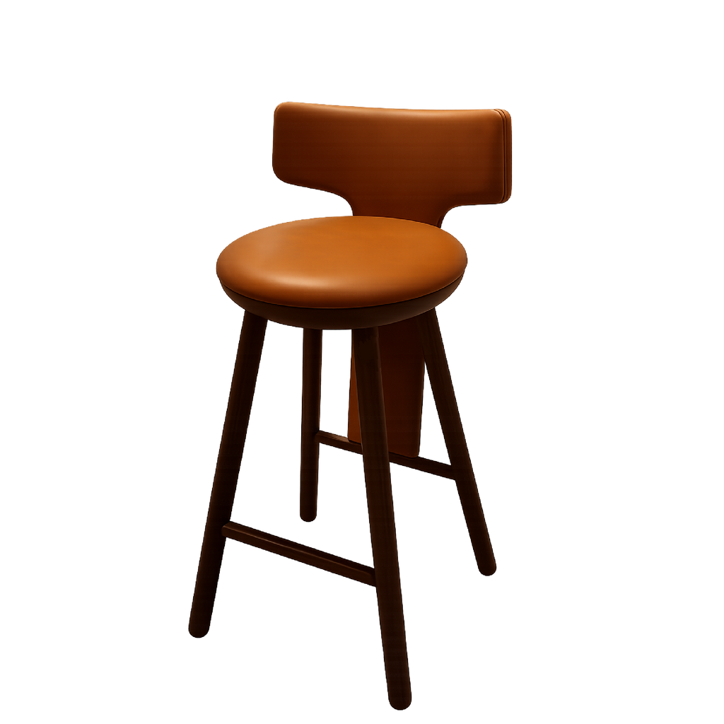 訂製家具｜焦糖皮革吧台椅 | 弧型椅背・圓形坐墊