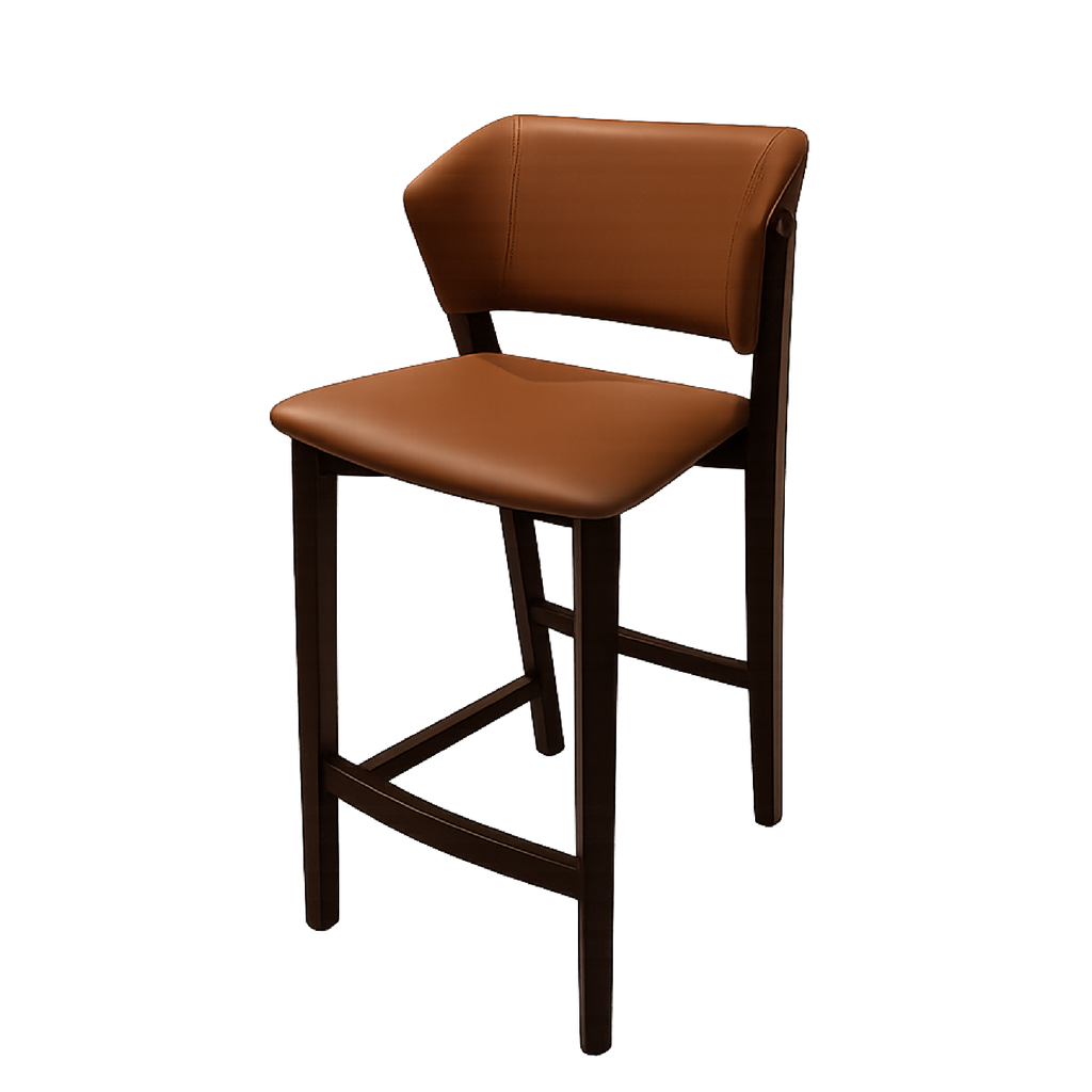 訂製家具｜深棕皮革吧檯椅 | 方正椅背・方弧坐墊